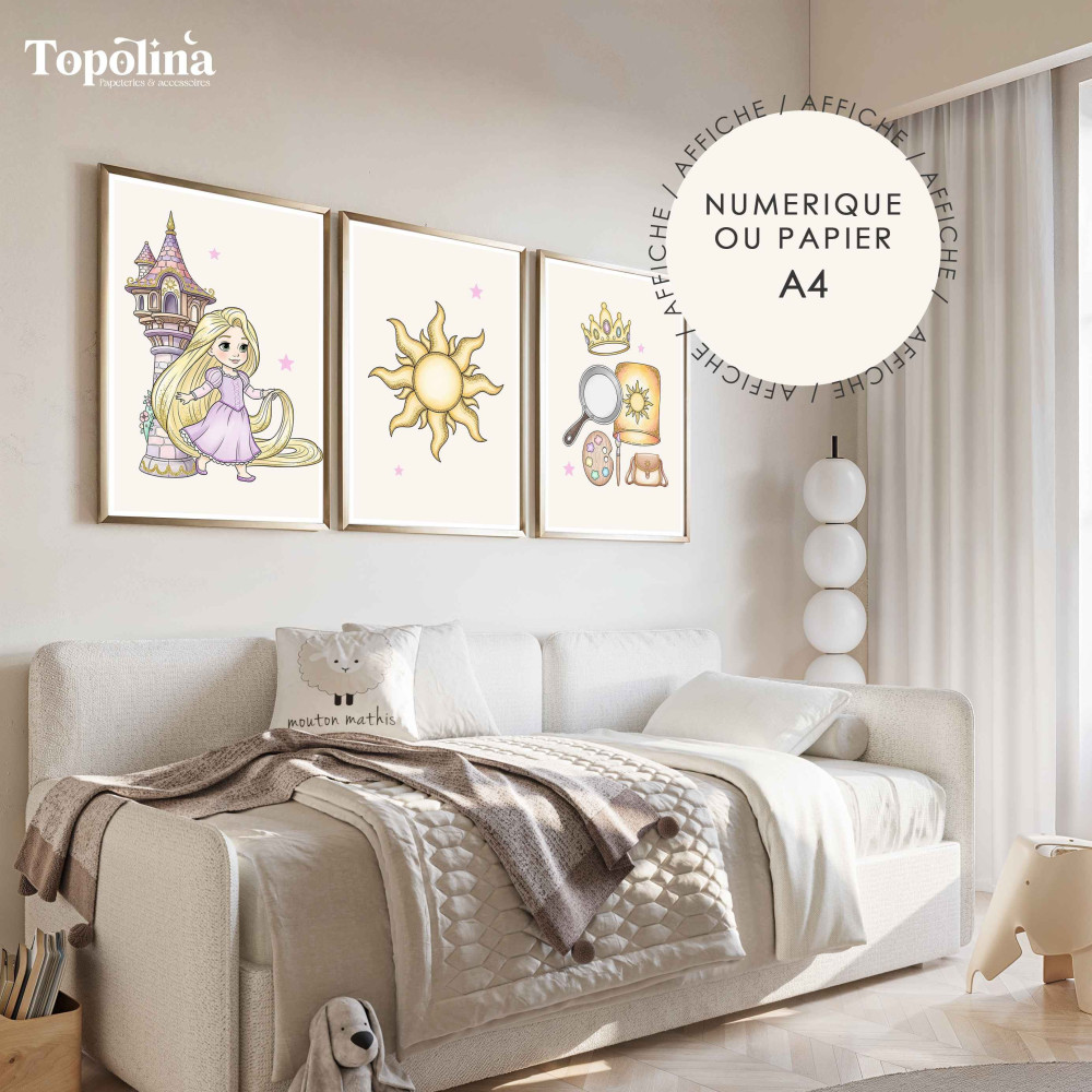 Trio d’affiches illustrées – Thème Raiponce