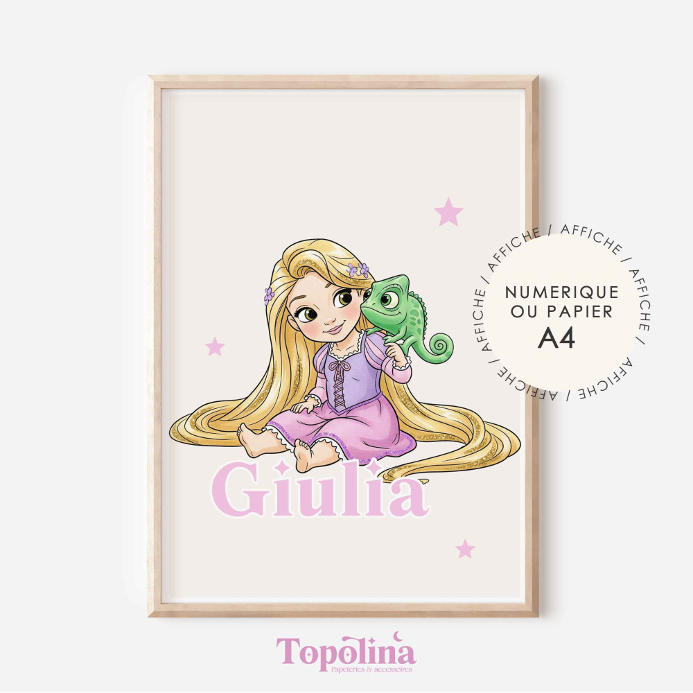 Affiche personnalisée – Raiponce et prénom enfant