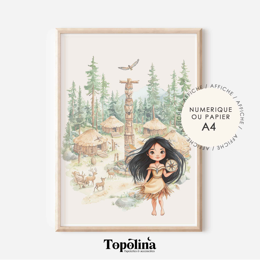 Affiche Pocahontas & décor – Illustration décorative pour chambre d’enfant