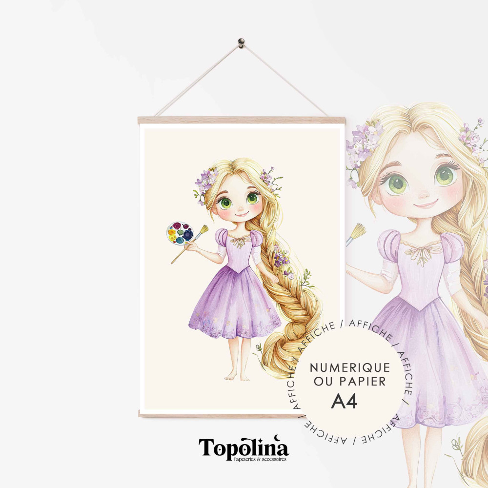 Affiche Raiponce – Illustration décorative pour chambre d’enfant