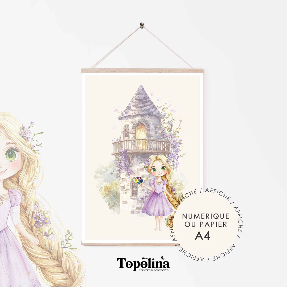 Affiche Raiponce & décor – Illustration décorative pour chambre d’enfant