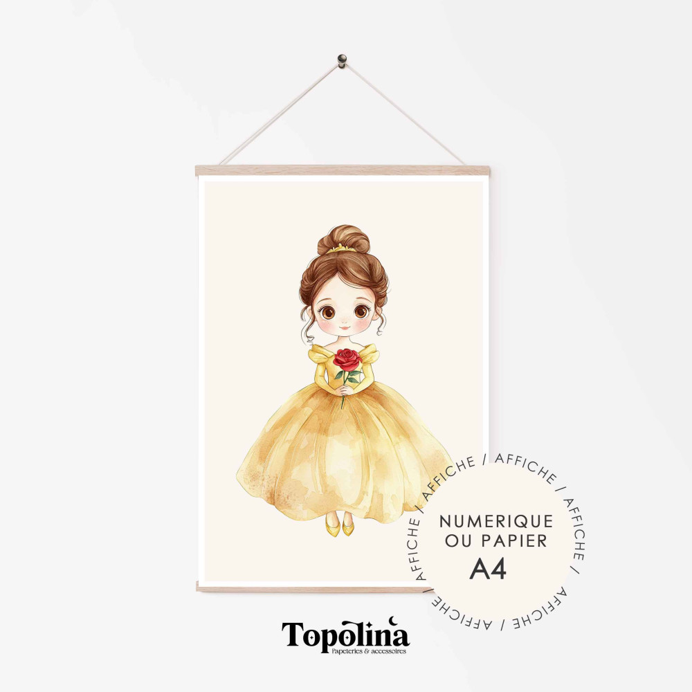 Affiche Belle de La Belle et la Bête – Illustration décorative pour chambre d’enfant