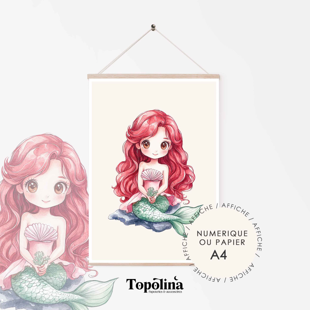 Affiche Ariel La Petite Sirène – Illustration décorative pour chambre d’enfant