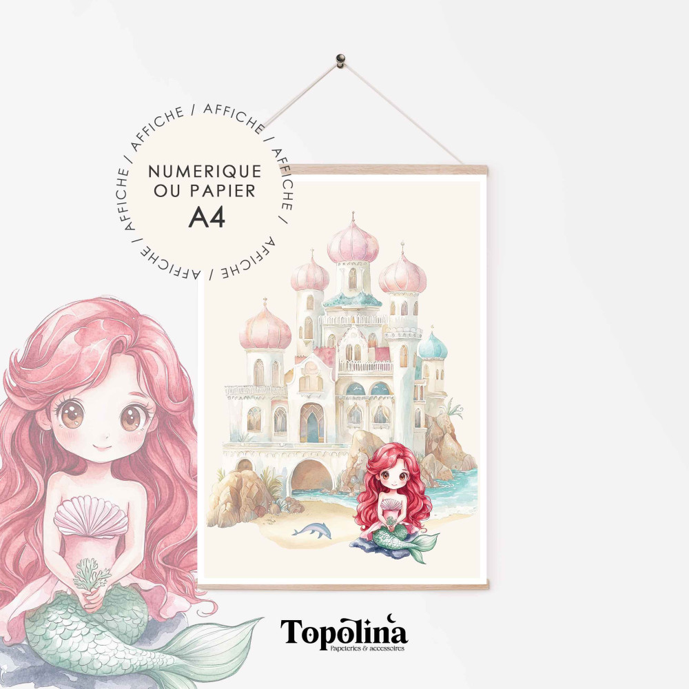 Affiche Ariel La Petite Sirène – Illustration décorative pour chambre d’enfant