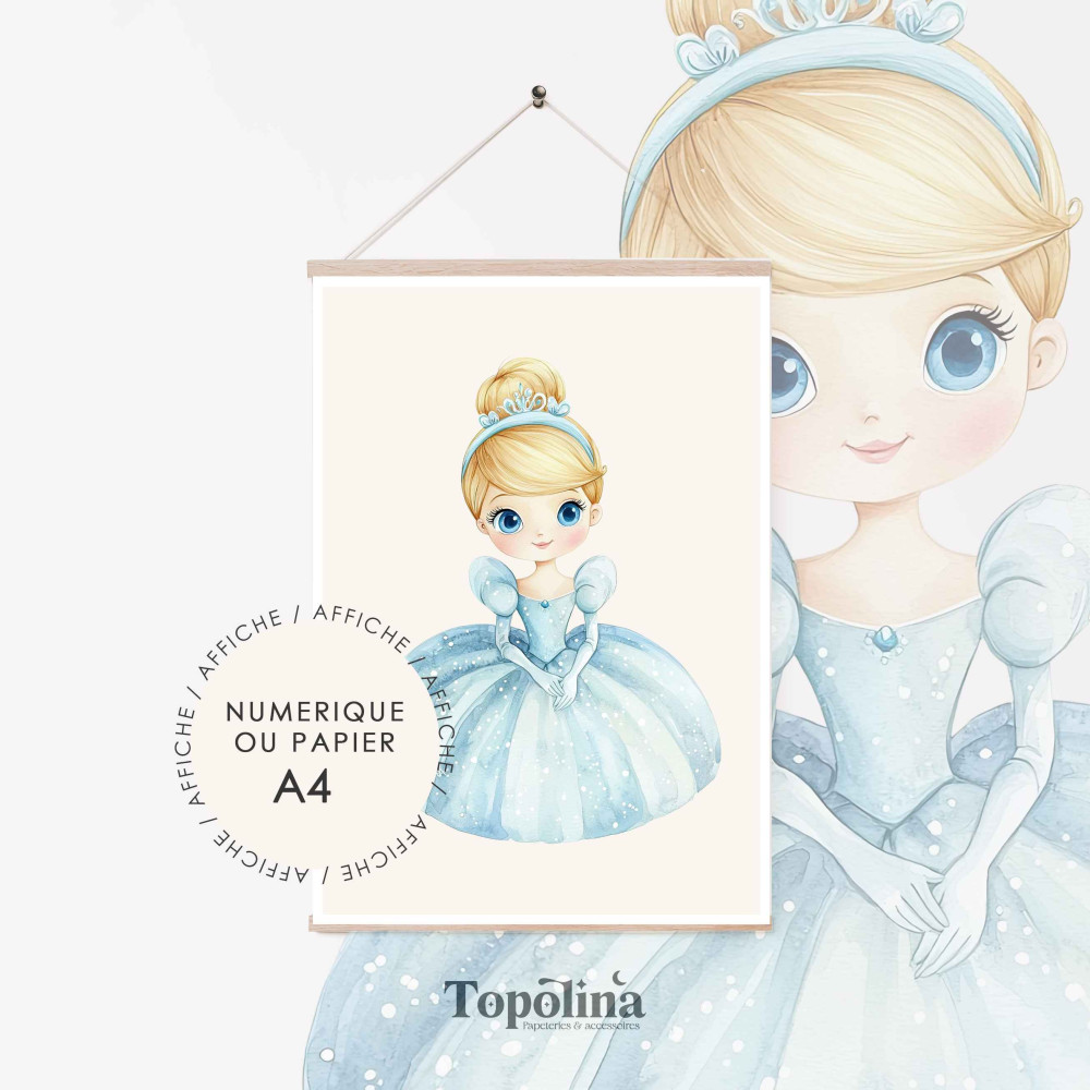 Affiche Cendrillon – Illustration décorative pour chambre d’enfant
