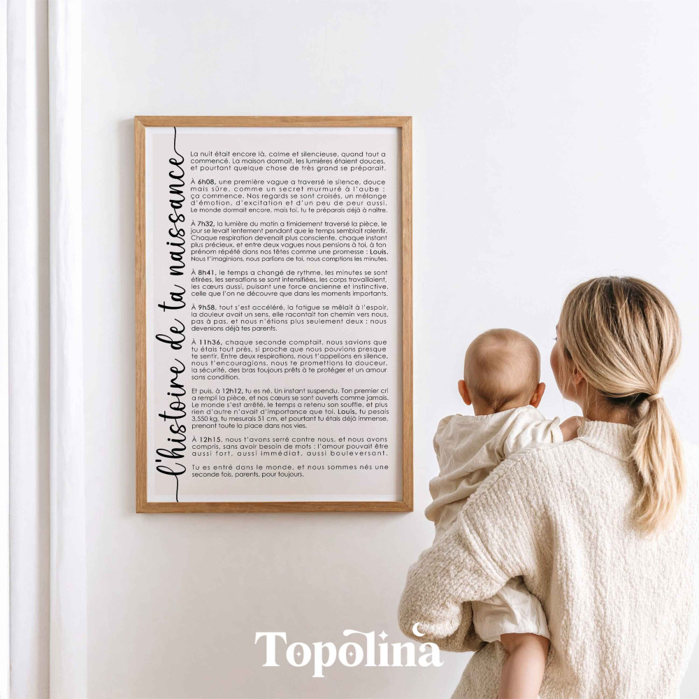 Affiche récit de ton accouchement / récit de la naissance de bébé – L’histoire de son arrivée au monde