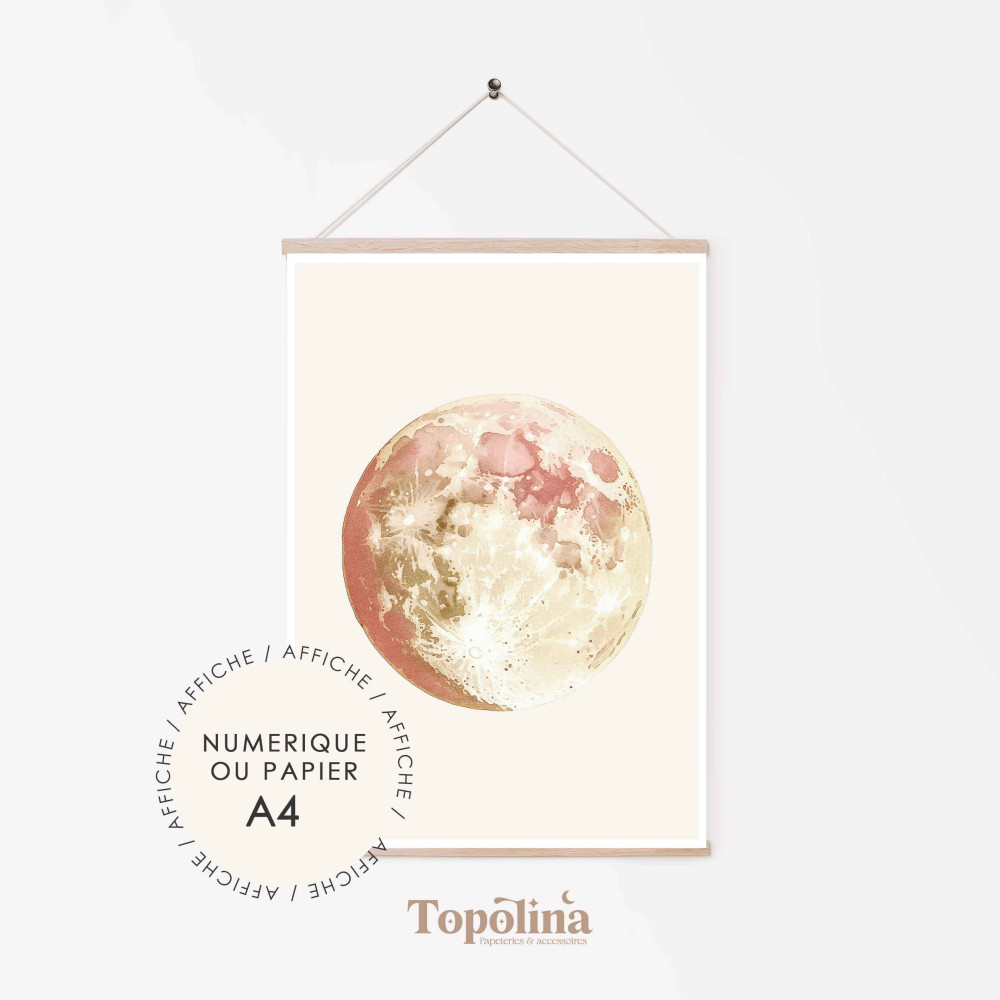 Illustration lune pour chambre d’enfant, parfaite pour une décoration murale tendre et tendance.