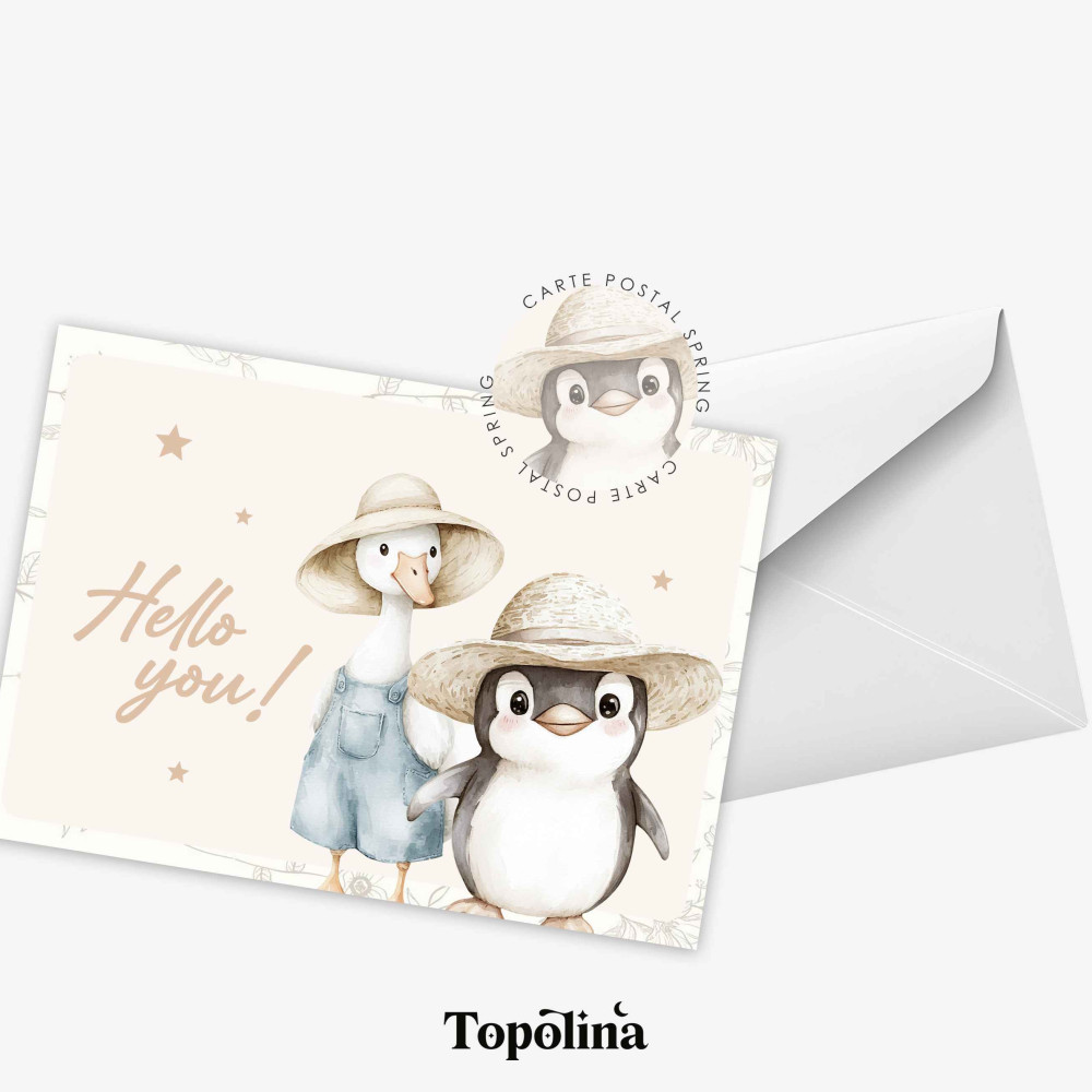 Carte postale printemps “Hello You” – Illustration fleurie et univers doux – Papeterie poétique