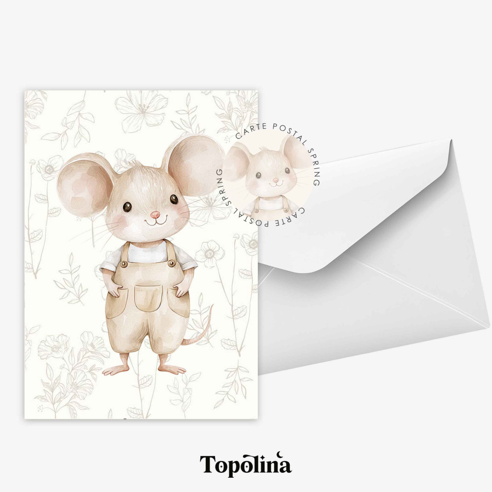 Carte postale printemps “Souriceau” – Illustration– Papeterie douce et poétique