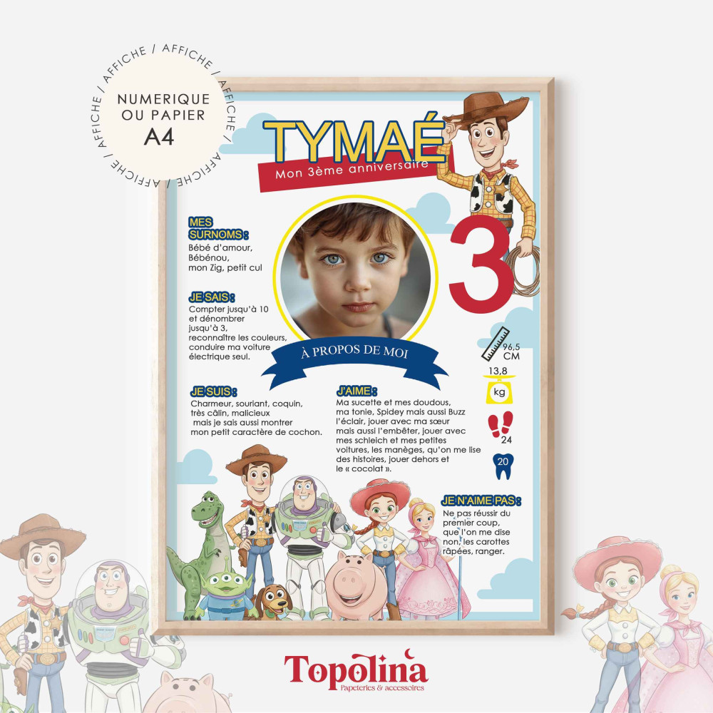 Affiche Anniversaire Toy Story Personnalisée – Un Souvenir Magique pour Enfants