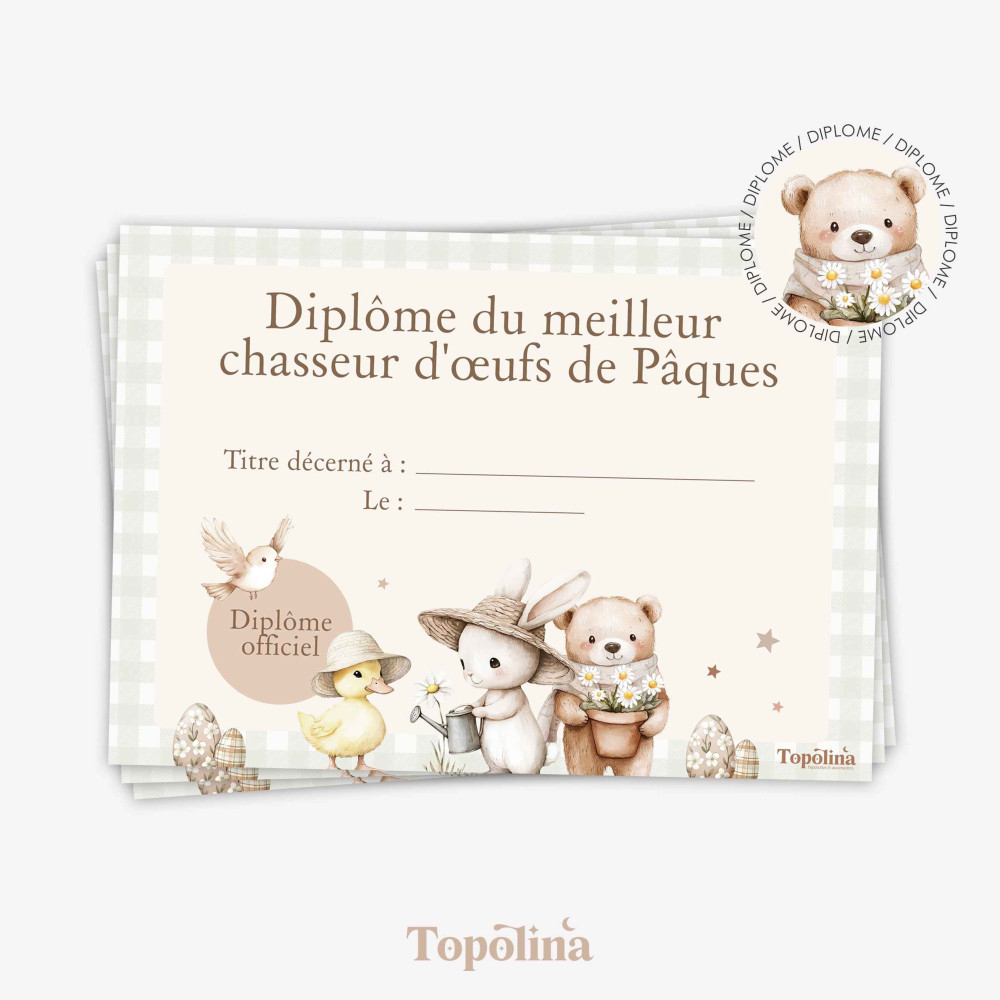 Diplôme de Pâques enfant – Récompense chasse aux œufs