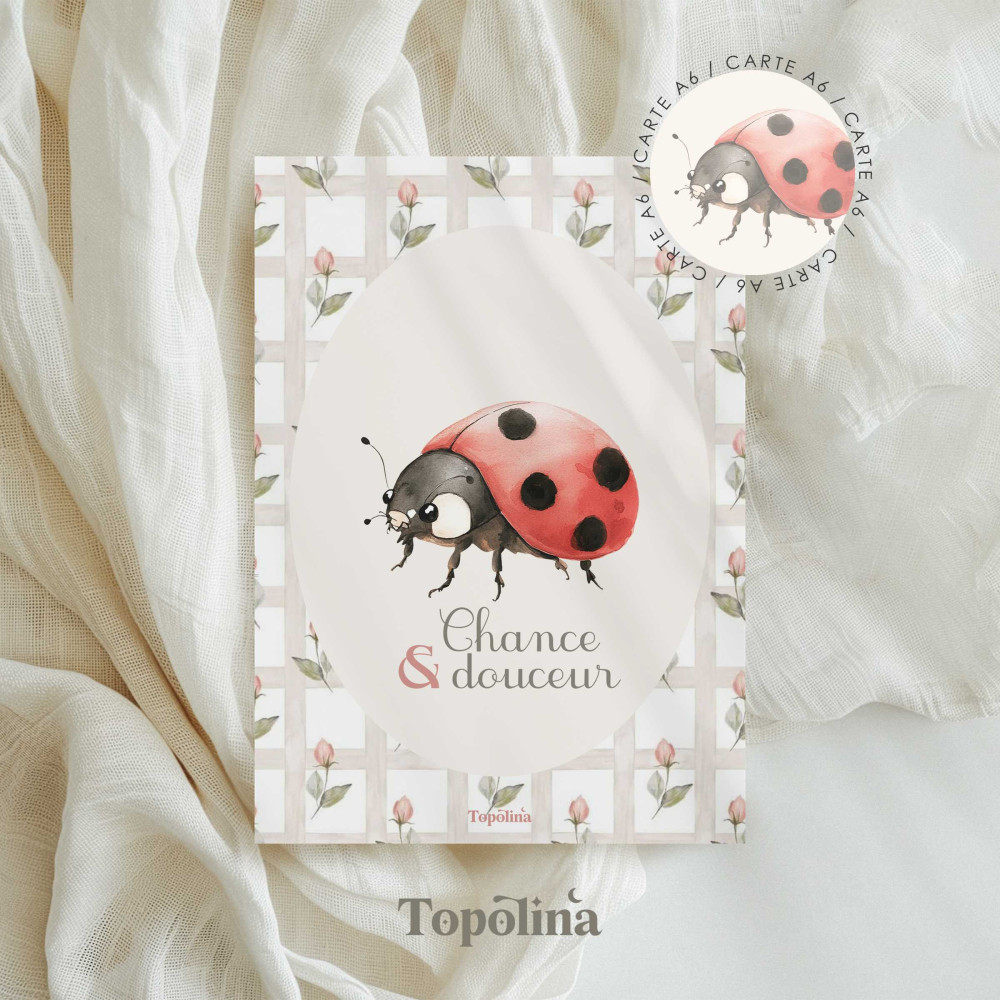 carte postale printemps coccinelle tulipes bonjour le printemps illustration douce