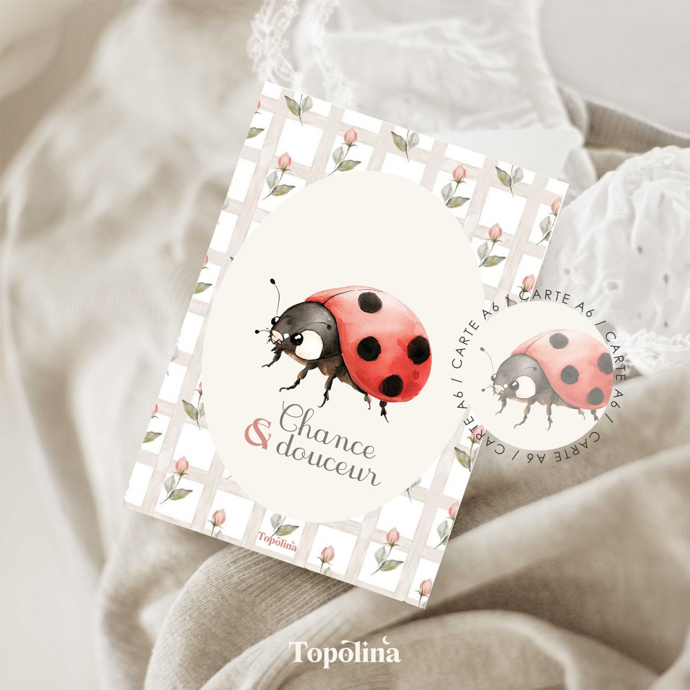 Carte postale coccinelle porte-bonheur enfant