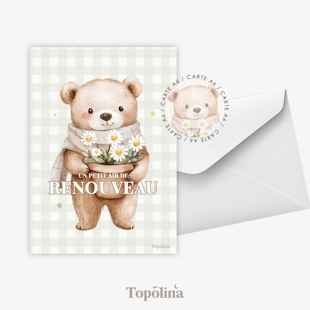 Carte postale souriceau – Illustration douce enfant | Papeterie personnalisée