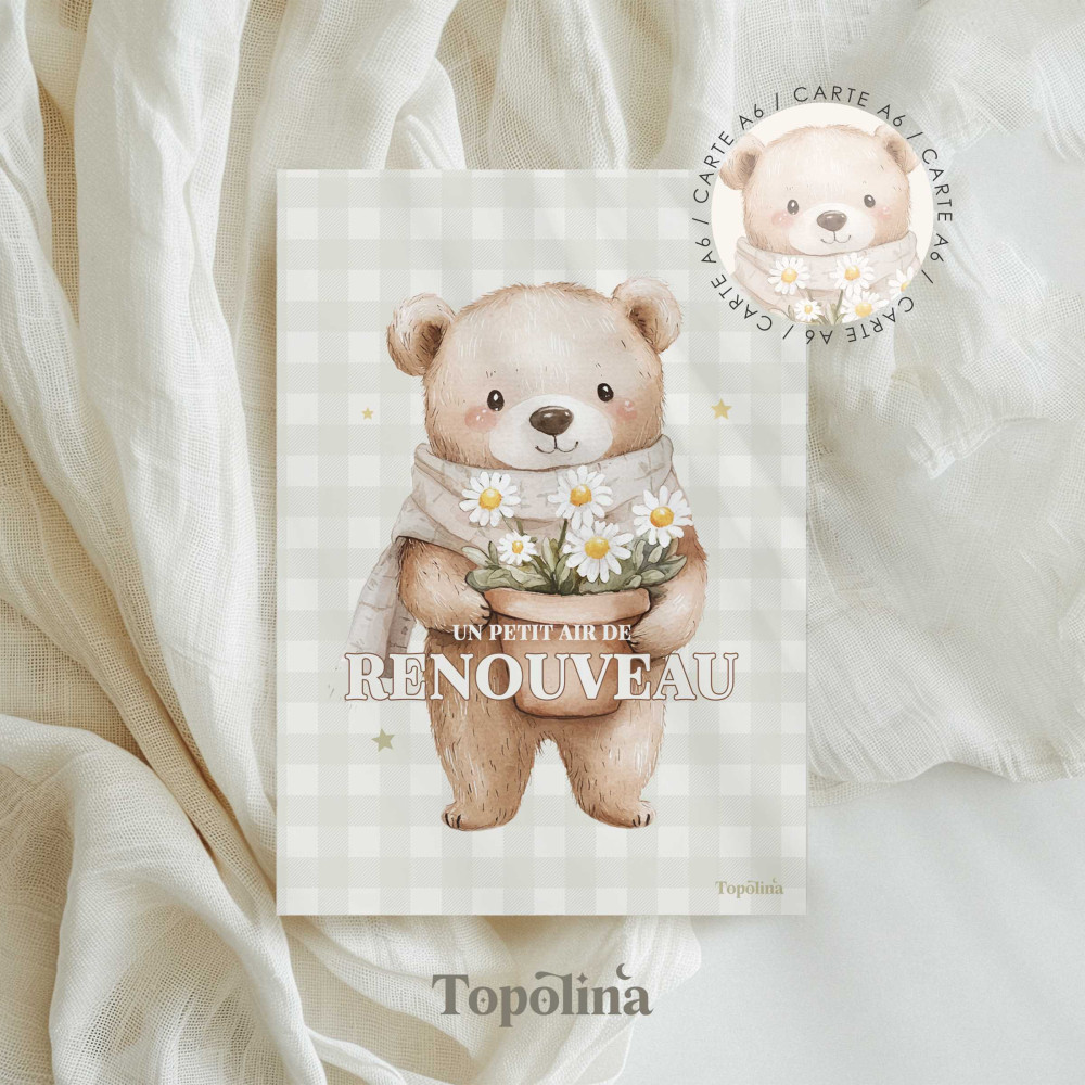 Illustration ourson fleur marguerite enfant