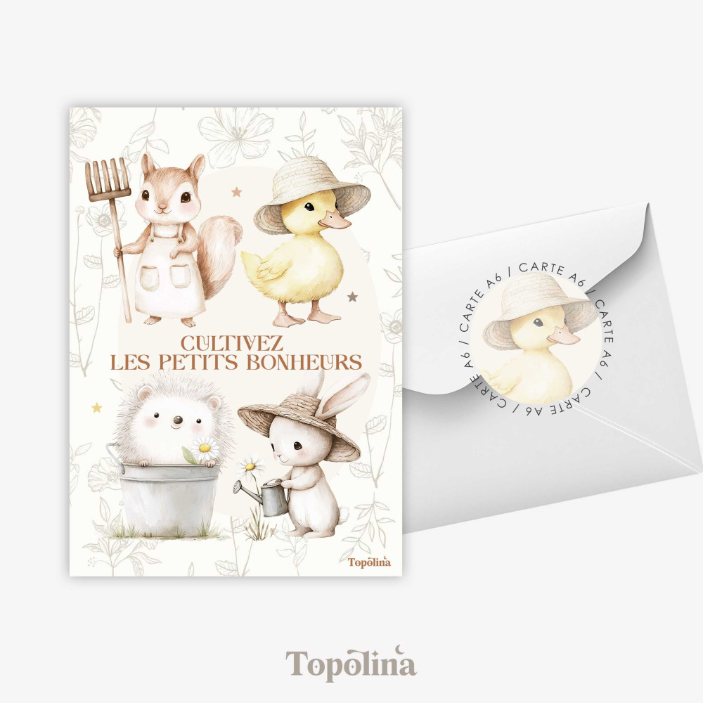 Carte postale animaux petits bonheurs enfant