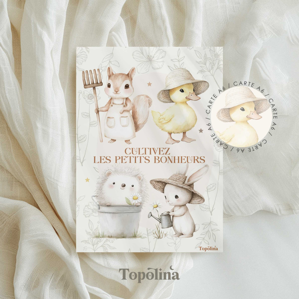 Illustration poussin écureuil hérisson lapin