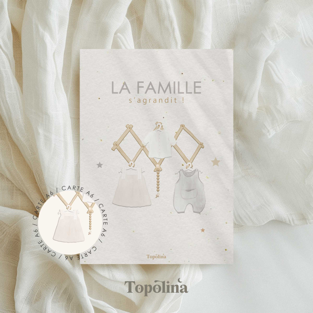 Carte bébé habits doux illustration Annonce grossesse famille carte tendre