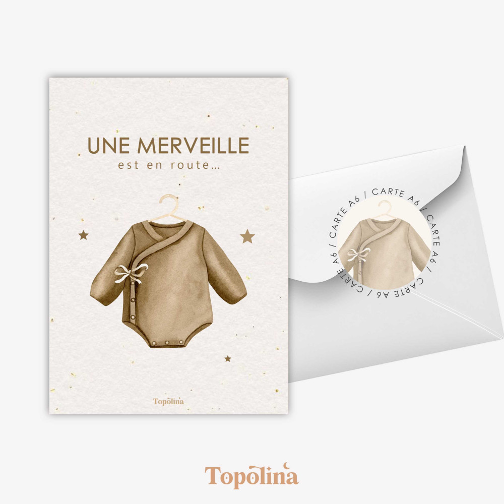 Carte annonce grossesse body “Une merveille est en route” | Annonce bébé