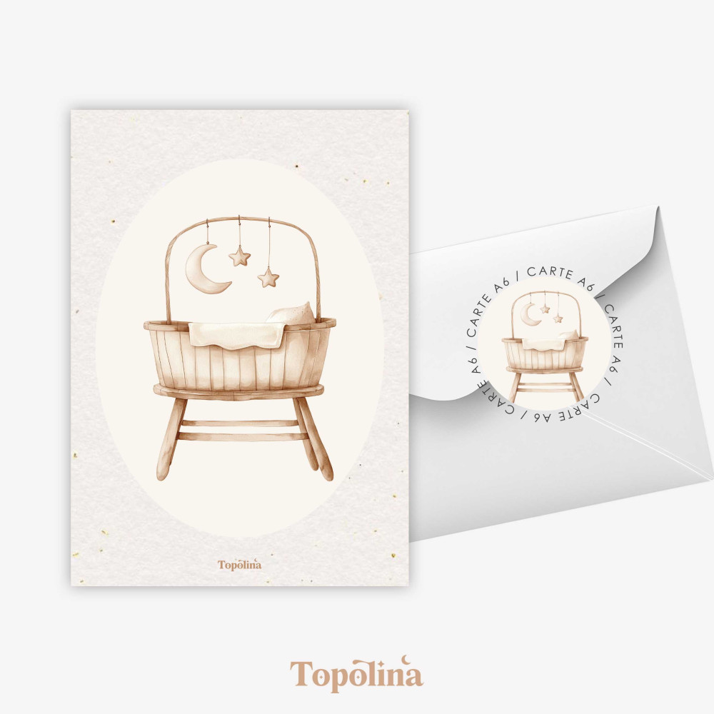 Carte annonce grossesse berceau bébé – Illustration douce naissance