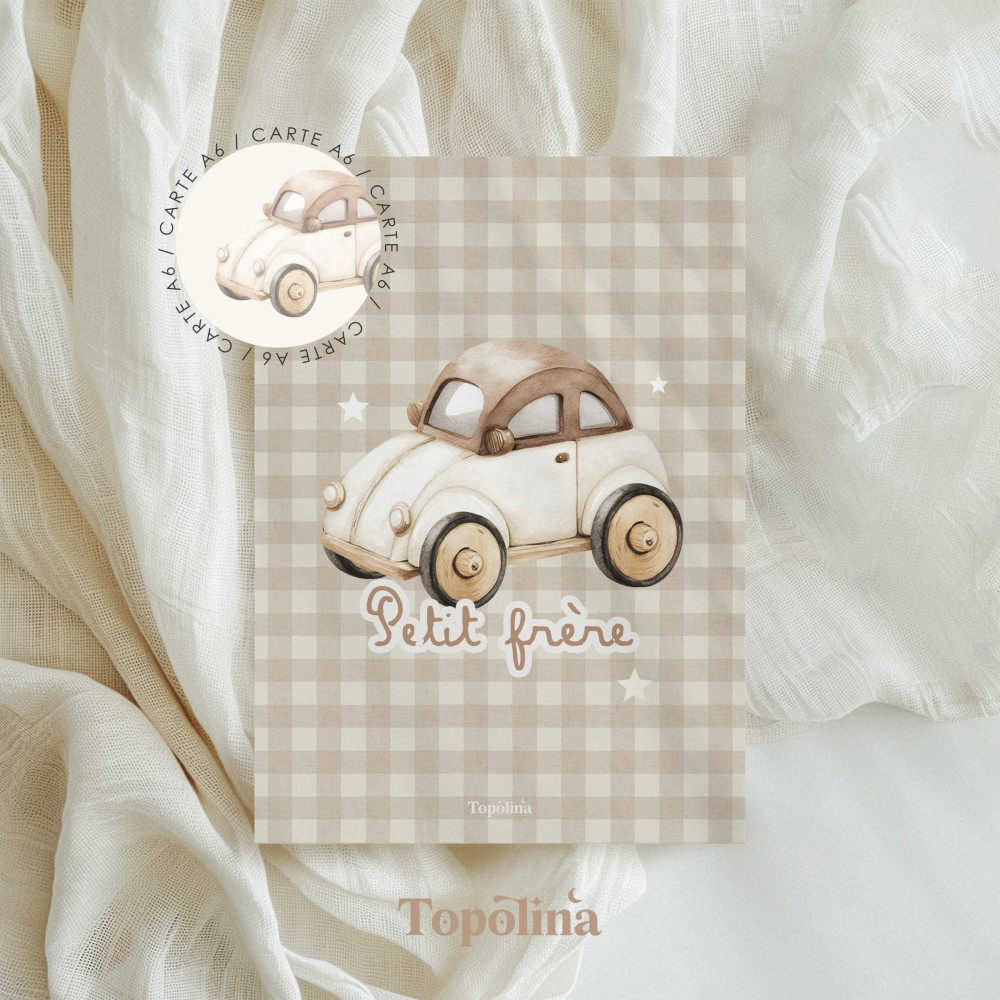 Carte petit frère – Illustration véhicule enfant