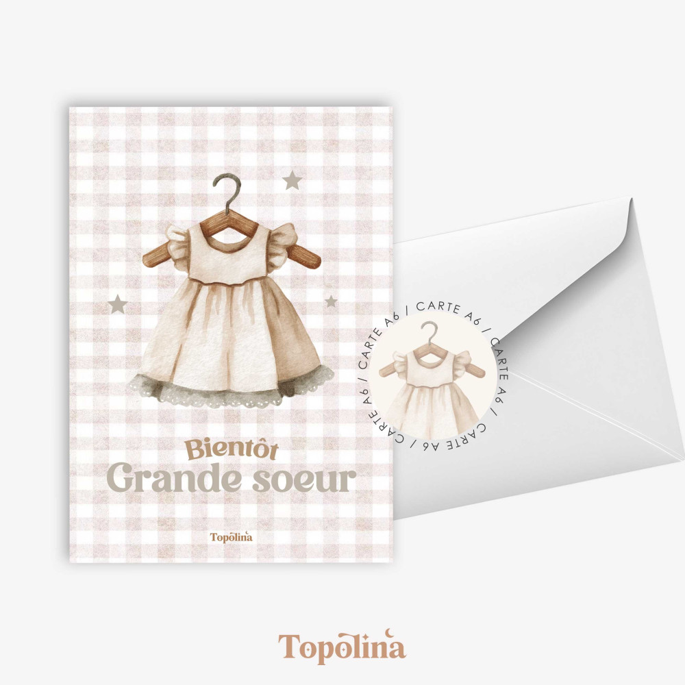 Carte bientôt grande sœur robe enfant