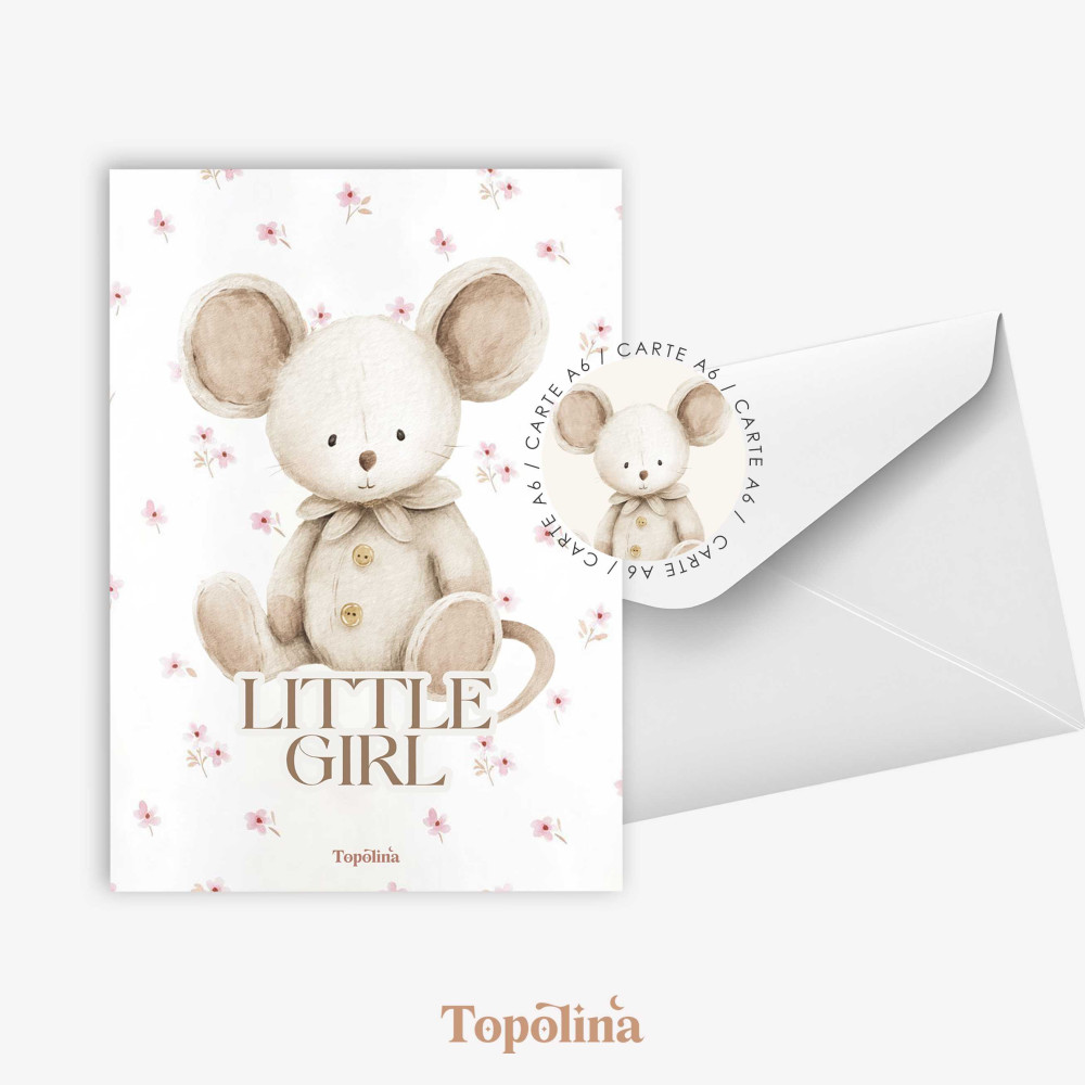 Carte souris “Little Girl” – Carte annonce fille