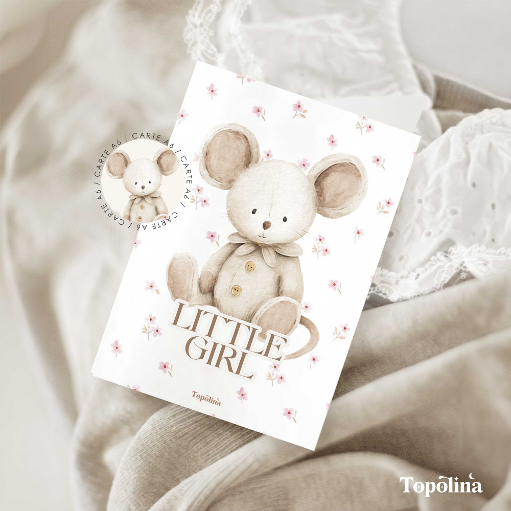 Illustration souris bébé fille douce