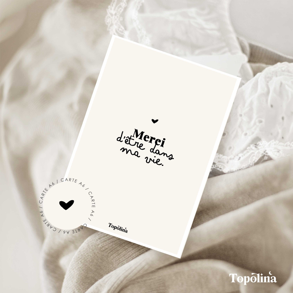 Carte postale “Merci d’être dans ma vie” – Message d’amour et de gratitude