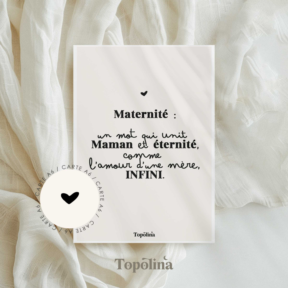 Carte postale | Maternité douce et poétique : Maternité, un mot qui unit maman et éternité, comme l’amour d’une mère, infini.