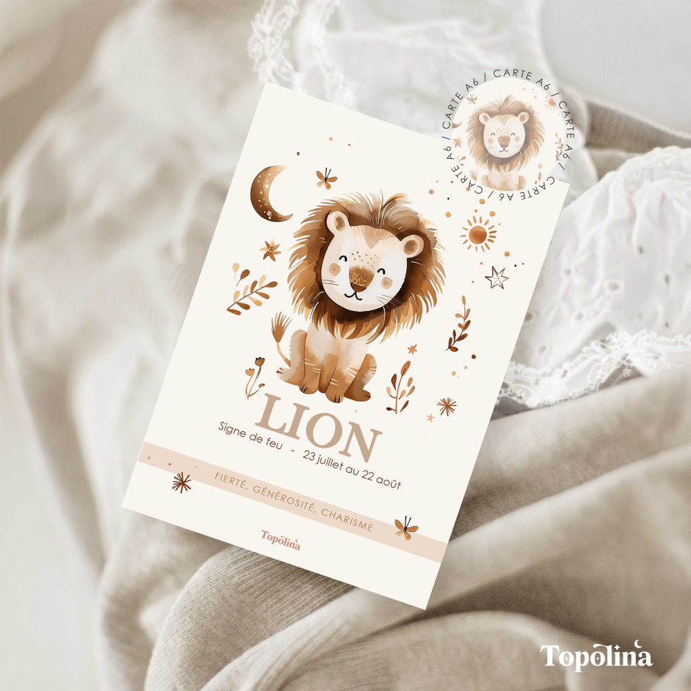 Carte signe du zodiaque lion