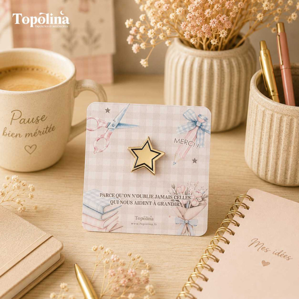 Carte cadeau maîtresse ou ATSEM avec pin's étoile doré