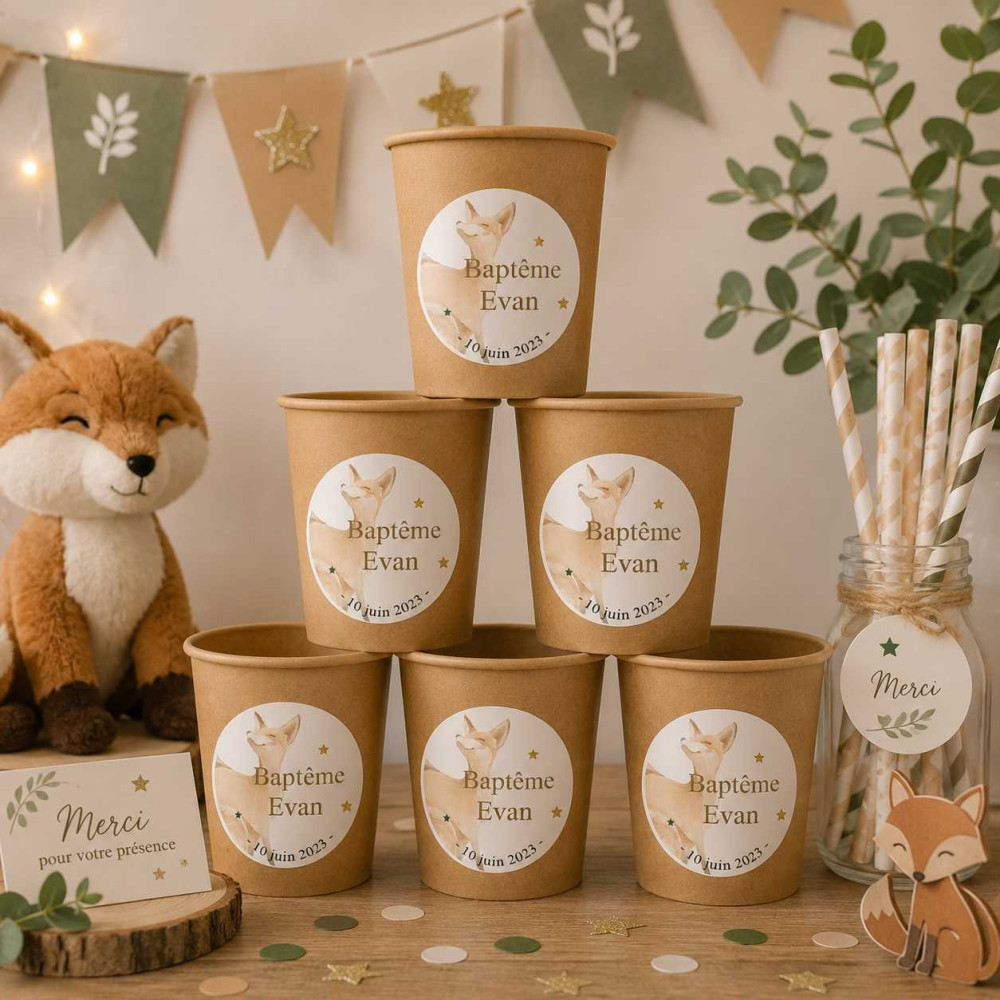 Stickers personnalisés pour gobelets – Décoration d’anniversaire, baptême et fête personnalisée (x12)