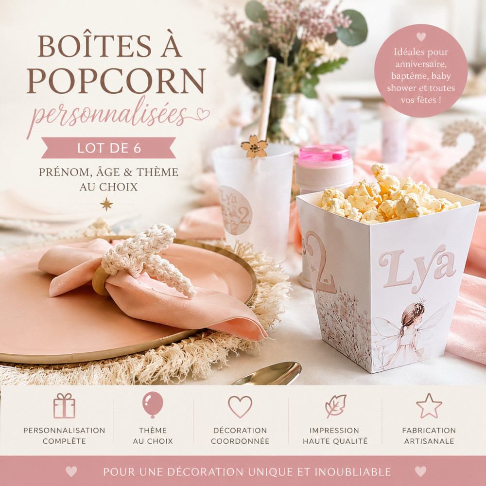 Boîtes à popcorn personnalisées | Anniversaire, baptême et fête à thème