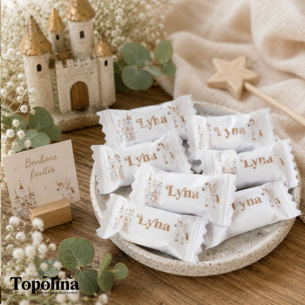 Bonbons fruités personnalisés – Candy Bar anniversaire, baptême & fête (x12)