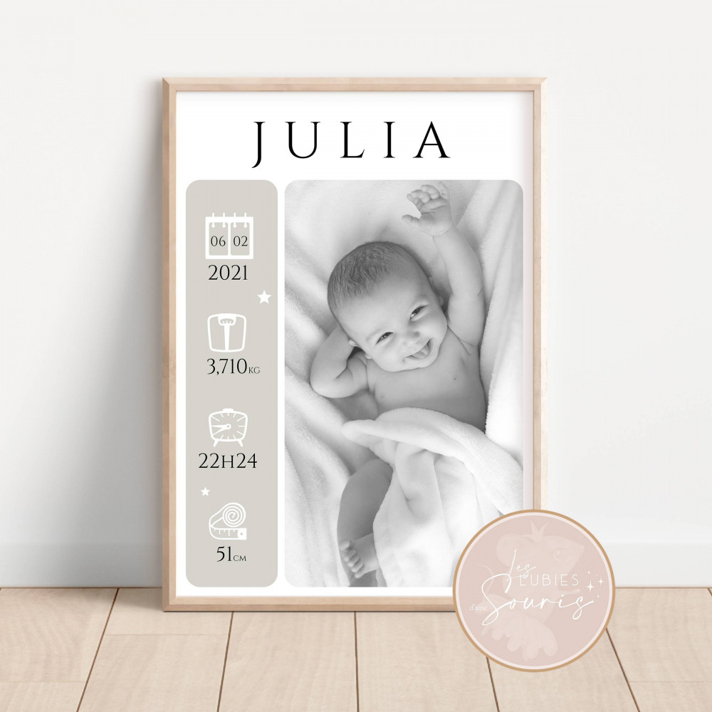 ★ Affiche naissance - Photos (Rose, bleu, vert, marron)