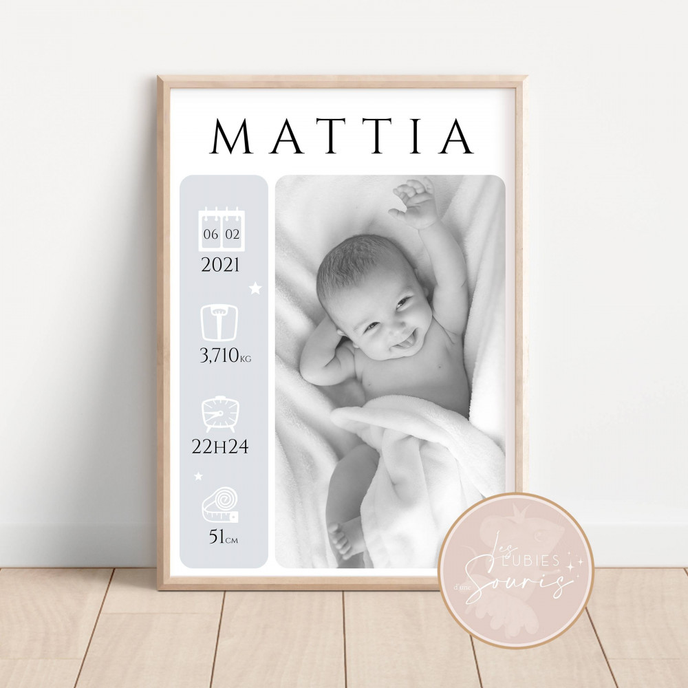★ Affiche naissance - Photos (Rose, bleu, vert, marron)