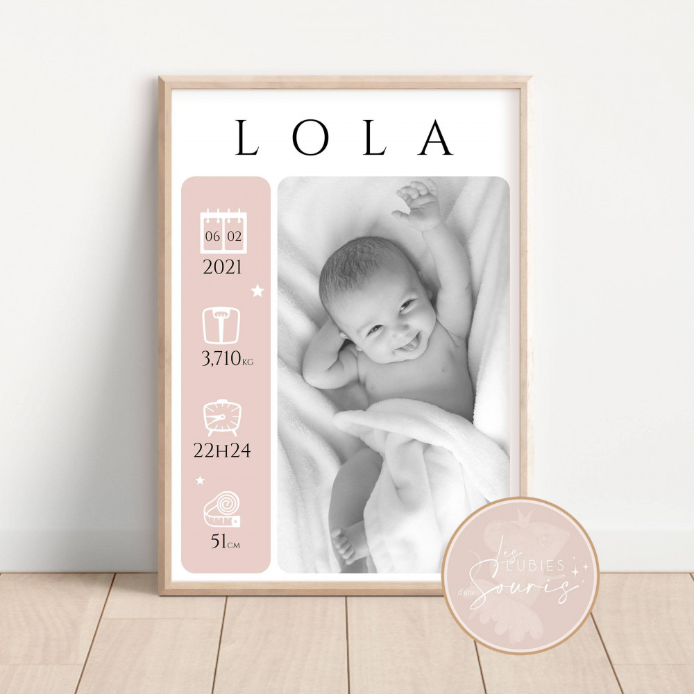 ★ Affiche naissance - Photos (Rose, bleu, vert, marron)